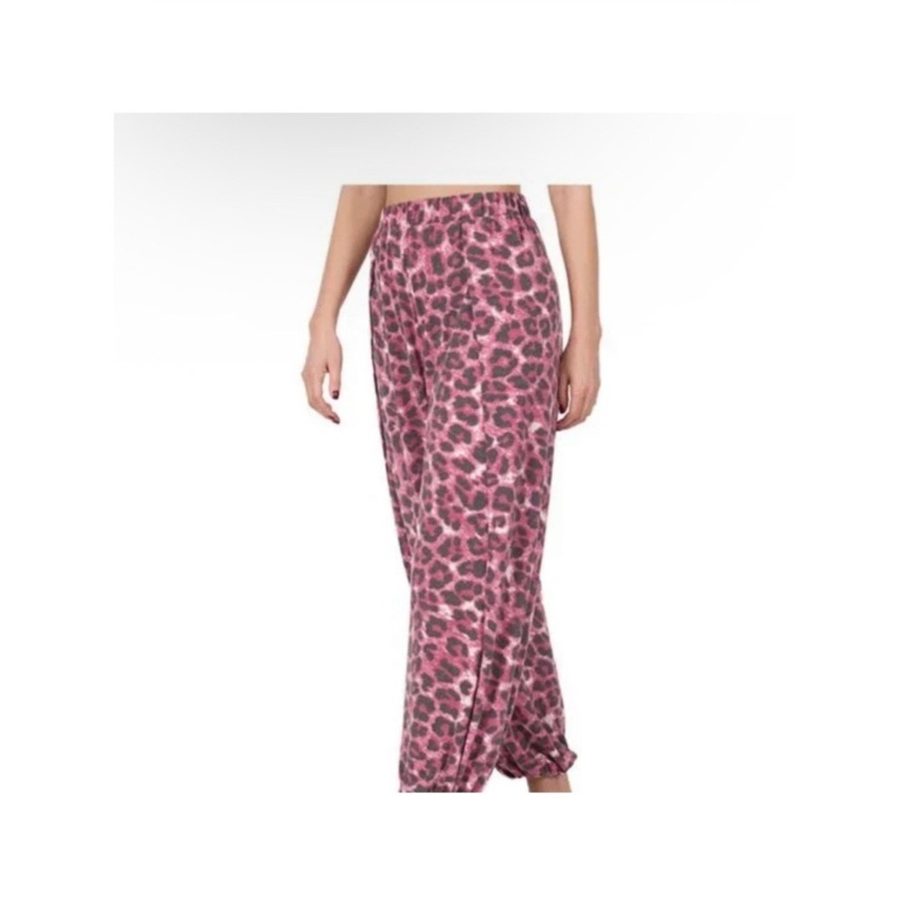 ZENANA Leopard Print Split Side Pant Joggers Elastic Waist 3X Pink Cranberry New - Picture 7 of 12